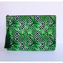Clutch Çanta Yeşil Yapraklar Desen