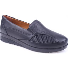 Papuç Sepeti 2505 Siyah Kadın Hakiki Deri Ortopedik Ayakkabı