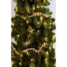 Emtory Home  3 Metre Gold & Naturel Ahşap Boncuklu Yılbaşı Ağaç Süsü