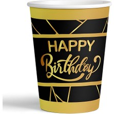 Çıtı Pıtı Store 8'li Karton Bardak Gold Yaldızlı Happy Siyah