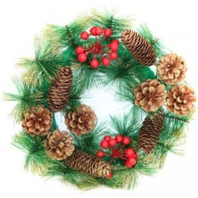 Pandoli Kozalaklı Kokinalı Çelenk Yeşil Renk Yılbaşı Kapı Süsü Çelengi 30 x 30CM