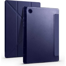 Case 4U Samsung Galaxy Tab A8 10.5 SM-X200 (2021) Uyumlu Kılıf Kalem Bölmeli Tri Folding Smart Standlı Pu Deri Arkası Yumuşak Silikon 360 Tam Koruma Lacivert