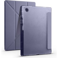 Case 4U Samsung Galaxy Tab A8 10.5 SM-X200 (2021) Uyumlu Kılıf Kalem Bölmeli Tri Folding Smart Standlı Pu Deri Arkası Yumuşak Silikon 360 Tam Koruma Mor