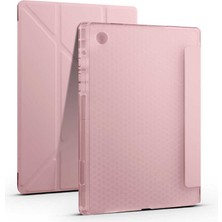 Case 4U Samsung Galaxy Tab A8 10.5 SM-X200 (2021) Uyumlu Kılıf Kalem Bölmeli Tri Folding Smart Standlı Pu Deri Arkası Yumuşak Silikon 360 Tam Koruma Rose Gold