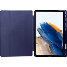 Case 4U Samsung Galaxy Tab A8 10.5 SM-X200 (2021) Uyumlu Kılıf Kalem Bölmeli Tri Folding Smart Standlı Pu Deri Arkası Yumuşak Silikon 360 Tam Koruma Rose Gold