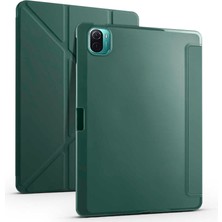 Case 4U Xiaomi Mi Pad 5 Kılıf Kalem Bölmeli Tri Folding Smart Standlı Pu Deri Arkası Yumuşak Silikon 360 Tam Koruma Koyu Yeşil