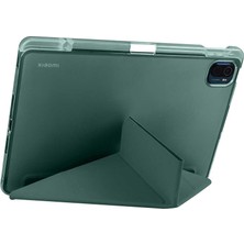 Case 4U Xiaomi Mi Pad 5 Kılıf Kalem Bölmeli Tri Folding Smart Standlı Pu Deri Arkası Yumuşak Silikon 360 Tam Koruma Koyu Yeşil