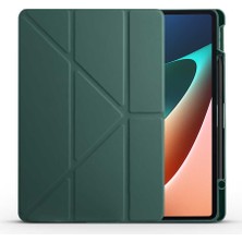 Case 4U Xiaomi Mi Pad 5 Kılıf Kalem Bölmeli Tri Folding Smart Standlı Pu Deri Arkası Yumuşak Silikon 360 Tam Koruma Koyu Yeşil