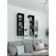 Dekormer Design Kitaplık Modern Duvar Rafı Siyah Beyaz 4'lü Takım