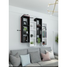 Dekormer Design Kitaplık Modern Duvar Rafı Siyah Beyaz 4'lü Takım