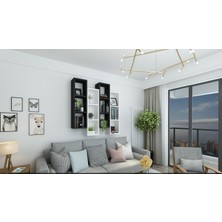 Dekormer Design Kitaplık Modern Duvar Rafı Siyah Beyaz 4'lü Takım
