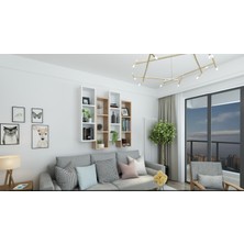 Dekormer Design Kitaplık Modern Duvar Rafı Meşe Beyaz 4'lü Takım