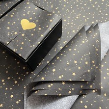 Tuğset Etiket Gold Yıldız Desenli Pelur Kağıdı Siyah Pelur 50 x 70 cm 10’lu