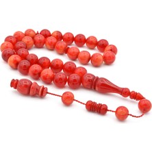 Murty99 Usta Işi Sistemli Küre Kesim Hareli Kırmızı Toz Pres Kehribar Tesbih 12 mm