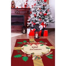 Homshtag Hediye Noktası Kırmızı Renkli Geometrik Yeni Yıl Parti Halısı Yılbaşı Temalı Hediyelik Halı