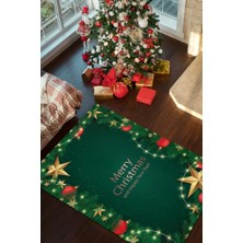 Homshtag Mutlu Noeller Yeşil Renkli Yeni Yıl Parti Halısı Çok Renkli Yılbaşı Temalı Hediyelik Halı