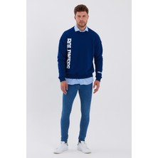 Think Simple Erkek Oversize Baskılı Basıc S-Shırt-Lacivert