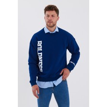 Think Simple Erkek Oversize Baskılı Basıc S-Shırt-Lacivert