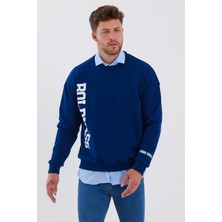 Think Simple Erkek Oversize Baskılı Basıc S-Shırt-Lacivert
