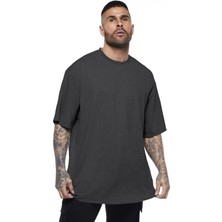 Rock&Roll Dünya Yarısı Antrasit Kısa Kollu Arka Baskılı Oversize Erkek T-Shirt