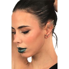 Labalaba Kadın Altın Renk Lak Kaplama Çivili Model Sol Kulak Ear Cuff Küpe