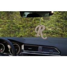 Swarovski Gümüş Taşlı Dikiz Ayna Kolye Süsü R Harfi