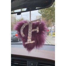 Swarovski Gümüş Taşlı Dikiz Ayna Kolye Süsü Mor Tüylü F Harfi