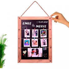 Hediye Kesesi Ahşap Karatahtalı Duvar Fotoğraf Çerçevesi (8 Pola Foto Baskılı)