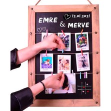 Hediye Kesesi Ahşap Karatahtalı Duvar Fotoğraf Çerçevesi (8 Pola Foto Baskılı)