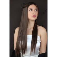 Barly Isıya Dayanıklı Yarımay Çıt Çıt Saç - HT6K - Kestane Kahvesi - Düz - 60 cm - 110 gr