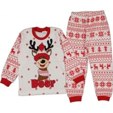 Süpermini Geyik Desenli Yılbaşı Temalı Unisex Çocuk Pijama Takımı 3-4-5-6-7-8-9 Yaş