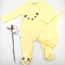 Bebek Star Şapkalı Patikli Sarı ve Krem İkili Bebek Tulumu %100 Cotton