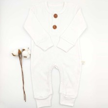 Bebek Star Fitilli İki Düğmeli Beyaz Uzun Kollu %100 Cotton Bebek Tulum