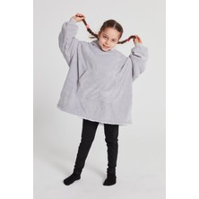 Poffy Çocuk Oversize Giyilebilir Battaniye Tek Beden Çok Rahat 12 Yaş Altı Unisex Hoodie Peluş Kapüşonlu Sweatshirt