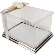 mixefor Söz Nişan Bohça Kutusu Pleksi Kutu -Hediye Kutusu 35 cm x 25 cm x 20 cm Inox Gümüş Çerçeve