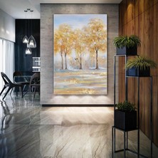SML Tablo Altın Renkli Orman Kanvas Tablo