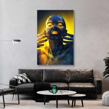 Neon Makyajlı Kadın Dikey Kanvas Tablo