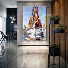 SML Tablo Renkli Balıkçı Tekneleri Kanvas Tablo