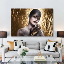 SML Tablo Gold ve Siyah Makyajlı Kadın Kanvas Tablo