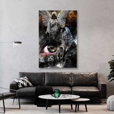 SML Tablo Melek Heykelleri Koşan Beyaz At Yeşil Gözlü Kadın Kanvas Tablo