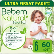 Bebem Bebek Bezi Natural Beden:6 (15+Kg) Extra Large 180 Adet Aylık Ultra Fırsat Pk