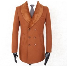 Jan Carlucci Jancarlucci  Erkek Kruvaze Dar Kesim Turuncu Çıkarılabilir  Kürk Yaka Detaylı  Kaşe Kaban