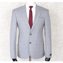 Jan Carlucci Erkek Slim Fit Sivri Yaka Gri Drop 6 Ceket