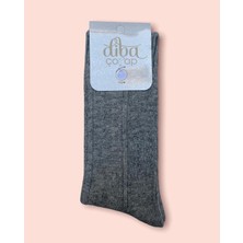 Diba Bayan Gri Kabartma Desenli Yün Kışlık Soket Çorap