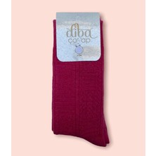 Diba Bayan Fuşya Kabartma Desenli Yün Kışlık Soket Çorap