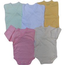 Özdemirli Bebe Kruvaze Uzun Kollu Kendinden Eldivenli Çıtçıtlı Bebek Badisi Düz Renk Zıbın (5'li Paket)