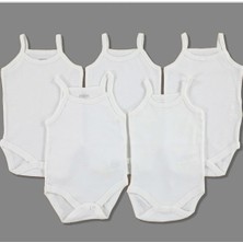 Bebedino Ip Askılı Yakası Fistolu (Dantelli) Çıtçıtlı Badi Beyaz Renk 5'li Paket 3-48 Ay Arası