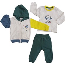 Aziz Bebe Uzay Desenli Bebek Alt Üst 3lü Hırkalı Takım 3-36 Ay Arası 003180