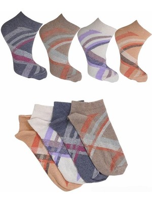 Black Arden Socks 4 Çift Kadın Şekilli Çizgi Desenli Kısa 36-40 Numara Çorap BT-0762