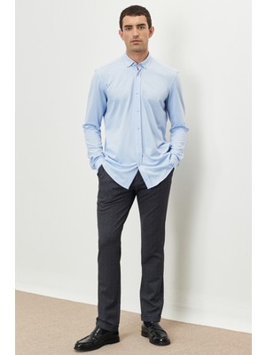ALTINYILDIZ CLASSICS Erkek Açık Mavi Slim Fit Dar Kesim Oxford Düğmeli Yaka Pike Desenli Pamuklu Gömlek